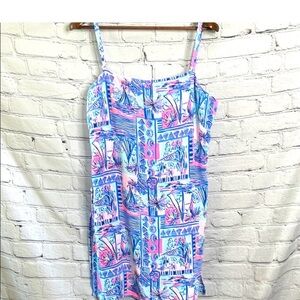 Lilly Pulitzer Pink Blue Tropical Print Romper Size 16 Excellent Condition